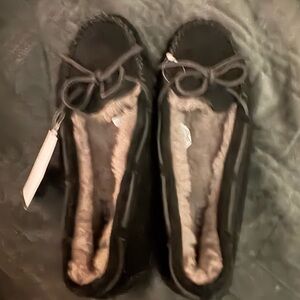 UGG Black Slippers with Bow Detail